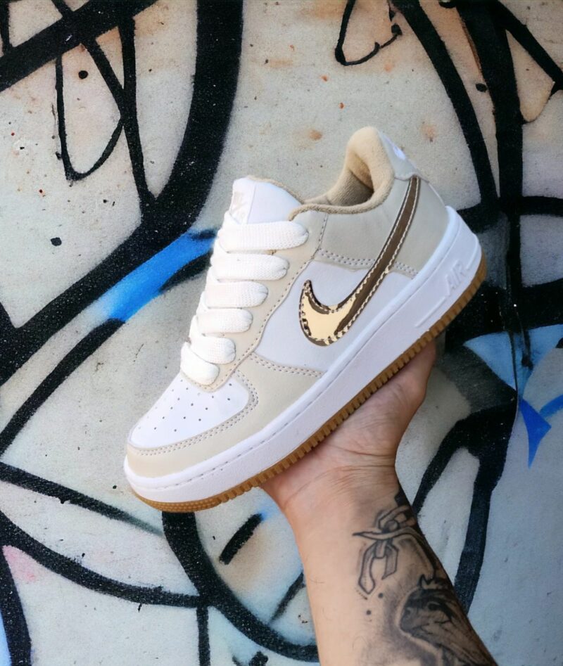 Tênis Nike Air Force Bege Dourado - 1a. Linha